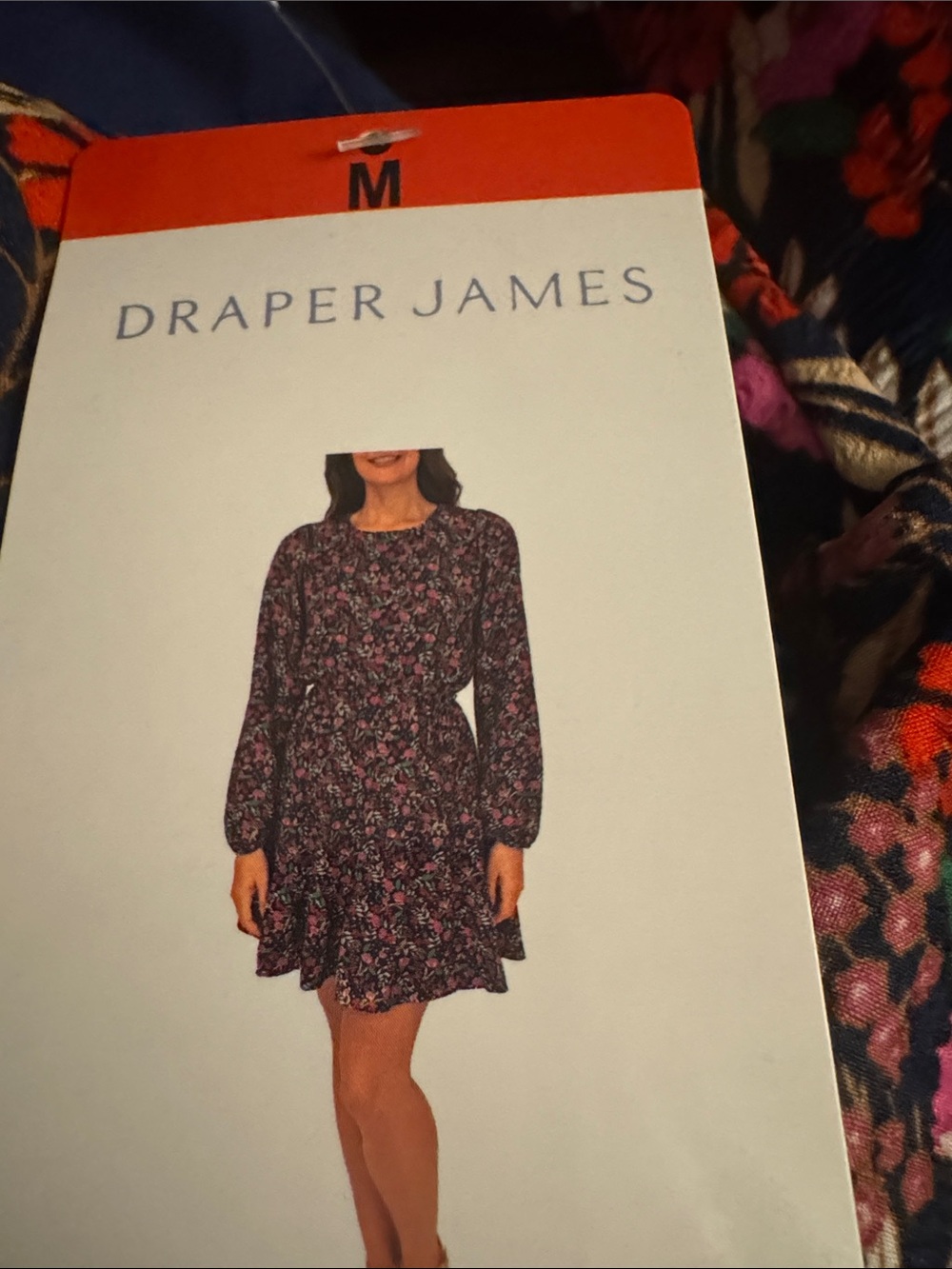 Draper James Black Long-Sleeve Floral Mini Dress with Pink Floral Print